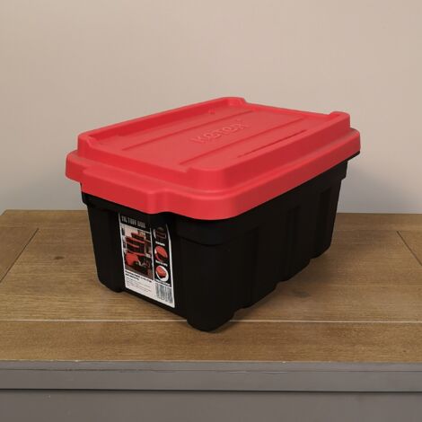 11L Black and Red Small Tuff Stackable Storage Box with Lid and Carry Handles (1/5)