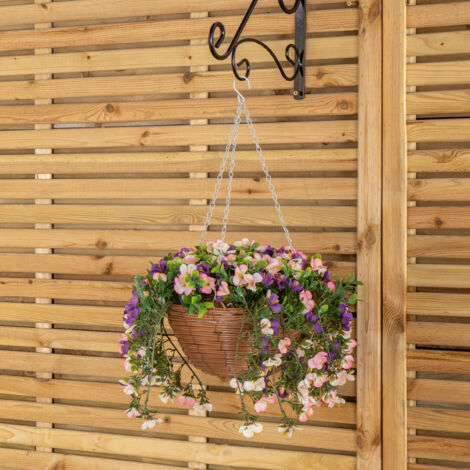 Large Outdoor Artificial Hanging Flower Basket with Petunias and Removable Chain (1/5)