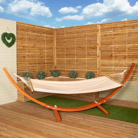 3.10m x 1.2m Palermo Freestanding Garden Hammock with Larch Wood Arc Stand in Cream (1/5)