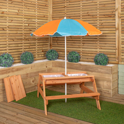 Kids Outdoor Wooden Picnic & Activity Table with Removable Plastic Trays & Parasol (1/5)