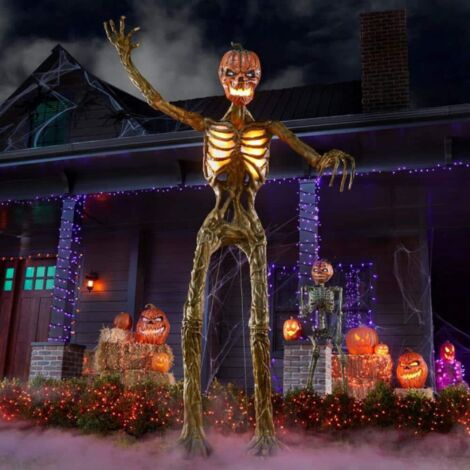 Home Accents Holiday 12ft Standing Halloween Inferno Pumpkin Skeleton with LCD Eyes and Posable Arms (1/5)