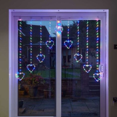 1.2 x 1.2m Light up Christmas Heart Curtain Lights with 229 Multi-Coloured LEDs (1/2)