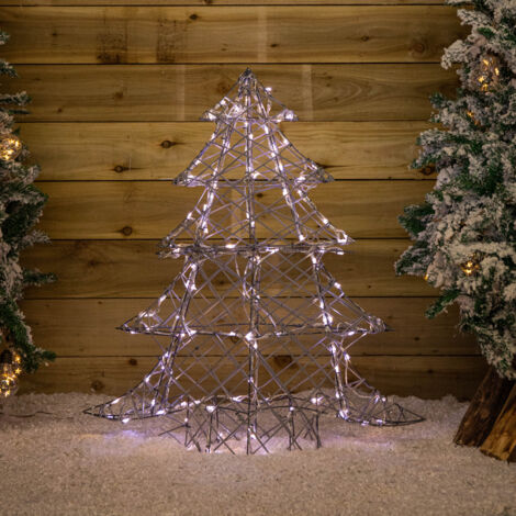 90cm Light up Grey Rattan Christmas Tree with 120 White & Warm White LEDs (1/5)