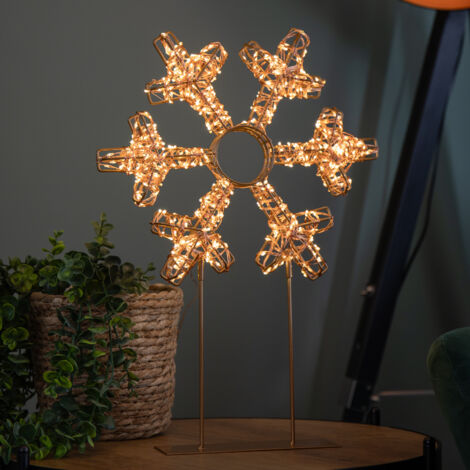 45cm Light up Rose Gold Christmas Snowflake on Metal Stand with Twinkling Warm White LEDs (1/5)