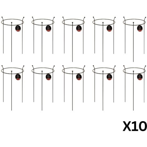 10 Pack of Small 60cm x 35cm Heavy Duty Black Steel Herbaceous Garden Plant Support Ring (1/5)