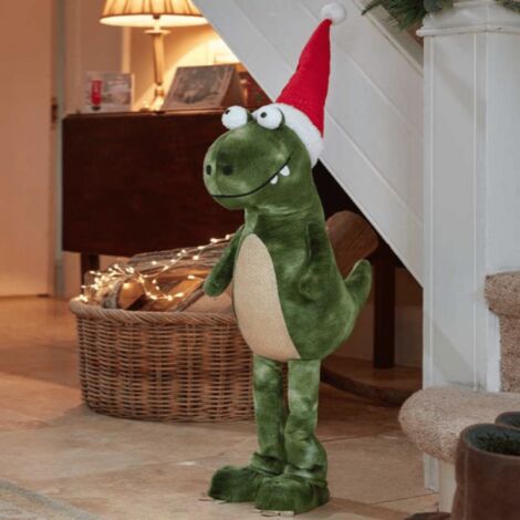 85cm Tall Green Plush Big Lizard Dino Standing Christmas Decoration with Santa Hat (1/2)