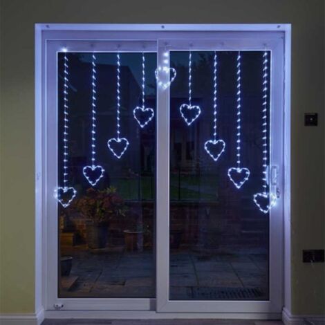 1.2 x 1.2m Light up Christmas Heart Curtain Lights with 229 Cool White LEDs (1/2)