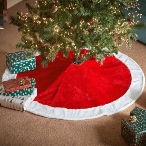 1.2m Red and White Soft Fabric Traditional Christmas Tree Skirt (1/2)