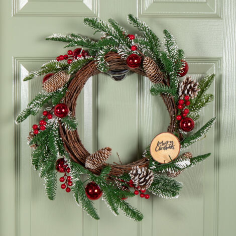 50cm Christmas Pinecone Wreath with Red Berries and Baubles (1/5)