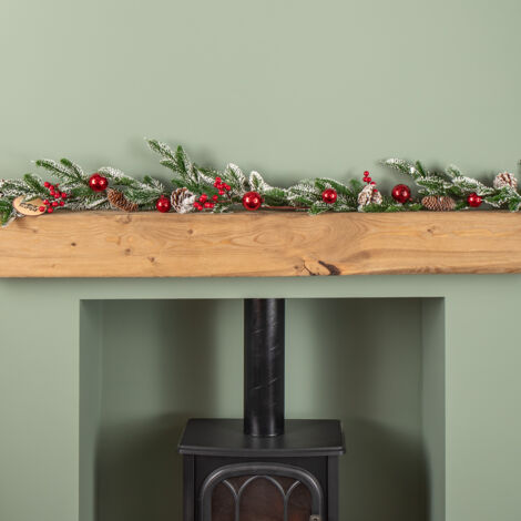 1.9m Christmas Frosted Pinecone Garland with Red Berries and Baubles (1/5)