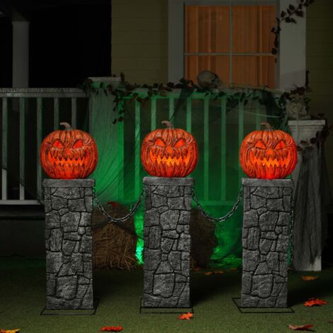Pack of 2: 97cm x 1.2m Battery Powered Light up Halloween Pumpkin Fence with LEDs (1/5)