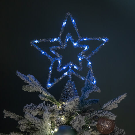 28cm Battery Powered Silver Christmas Star Tree Topper with Blue Multi-Action LEDs (1/5)