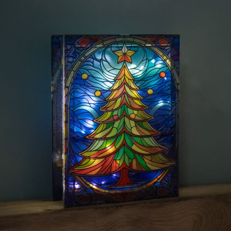 28cm Battery Operated Light up Christmas Tree Stained Glass Decoration with LEDs (1/5)