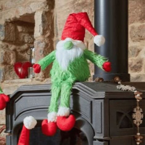 30cm Soft Green Fur Christmas Sitting Gronk Decoration with Dangly Legs (1/4)