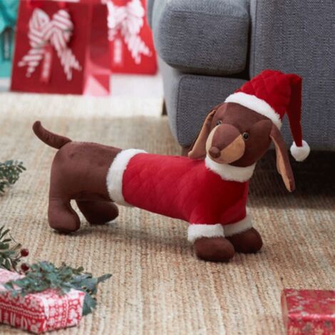 55cm Red and White Plush Donovan Dachshund Christmas Decoration (1/4)
