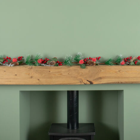 1.5m (150cm) Christmas Garland with Red Berries, Frosted Apples and Pinecones (1/5)