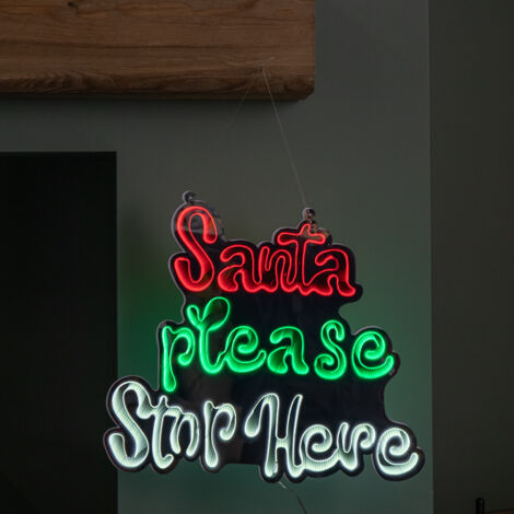 40cm Light up Hanging Santa Stop Here Christmas Infinity Mirror Light with Multi-Coloured LEDs (1/5)