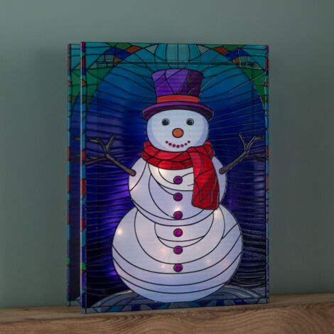 28cm Battery Operated Light up Double Sided Stained Glass Snowman Decoration with LEDs (1/5)