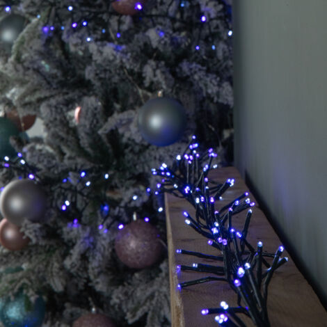 18.5m 1440 LED Christmas Cluster Multi-Action String Lights with Timer in Blue, Purple & White (1/5)