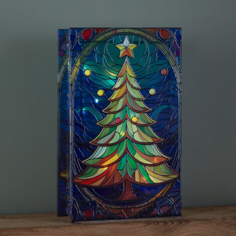 21cm Battery Operated Double Sided Stained Glass Christmas Tree Decoration with LEDs (1/5)