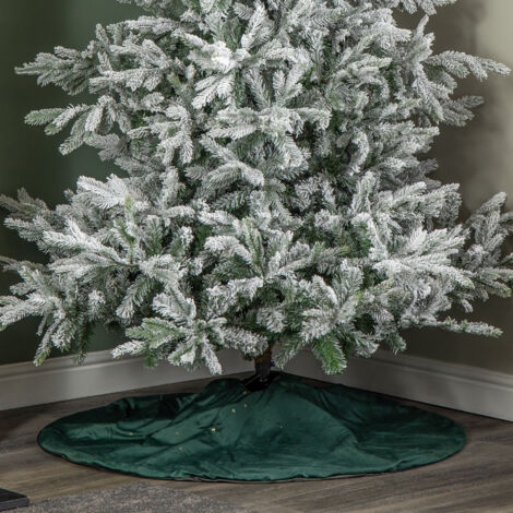 1.2m Soft Dark Green Velour Christmas Tree Skirt with Gold Star Print (1/5)