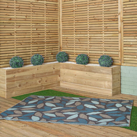 1.5m x 2.1m Flora Leaves Large Outdoor Alfresco Patio Rug Mat in Blue (1/5)