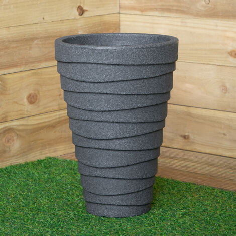 33cm x 48cm Large Plastic Trojan Garden Plant Pot in Dark Grey