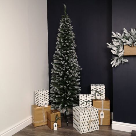 6.5ft (2m) Pencil Style Slim Snow Tipped Artificial Christmas Tree in Green (1/5)