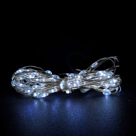 100 LED 5m Premier MicroBrights Indoor Outdoor Christmas Multi Function Battery Operated Lights with Timer on Pin Wire in Cool White (1/5)