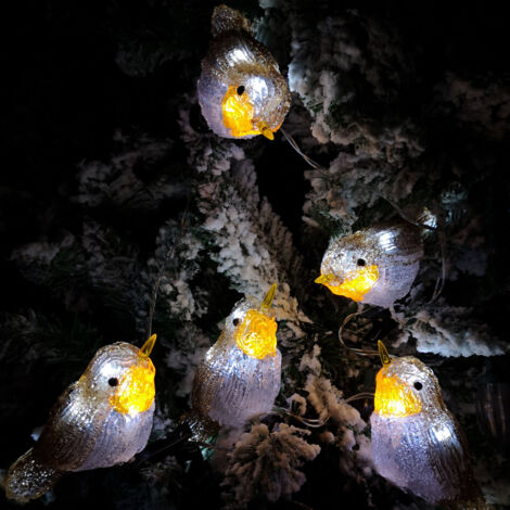 5 Acrylic Indoor Outdoor Robin Christmas Lights with 30 Ice White LEDs (1/4)