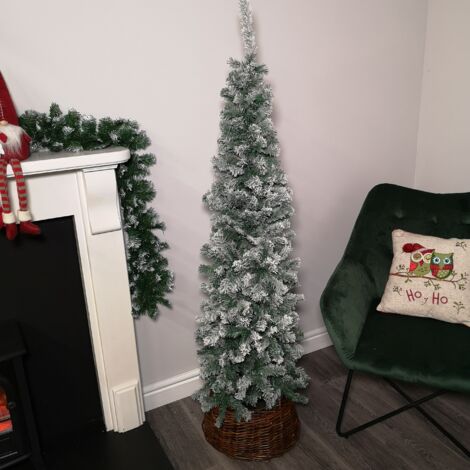 5.5ft (1.7m) Premier Snow Flocked Spruce Pine Slim Christmas Tree in Green (1/5)