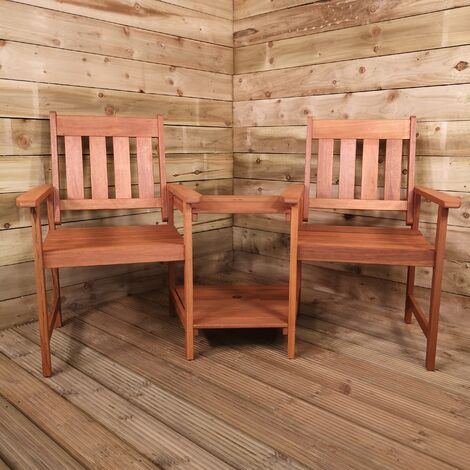 Hardwood Wooden Outdoor Garden Love Seat Tete-A-Tete Angled Garden Seat Set With Table