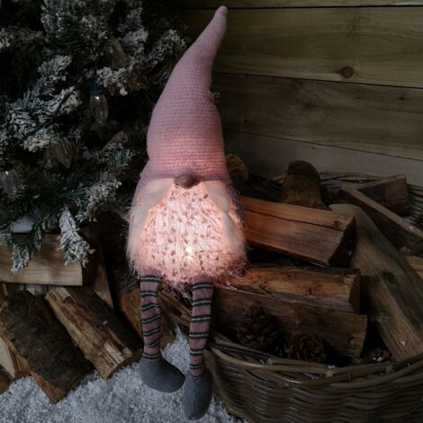 50cm Christmas Sitting Female Light Up LED Gonk with Dangly Legs in Pink Hat (1/5)