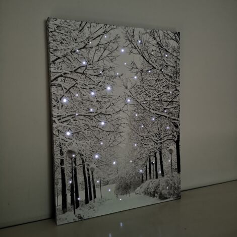 40 x 30cm Touch Operated Christmas Winter Avenue Fibre Optic Light Up Wall Canvas (1/5)
