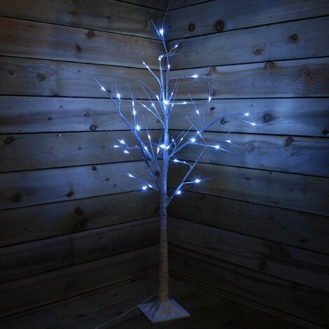 1.2m (4ft) Christmas Outdoor Birch Tree with 48 Ice White LED