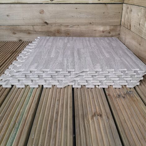 Samuel Alexander 8 Piece Grey Wood Effect EVA Foam Floor Protective Tiles / Mats 60x60cm Each Set For Gyms, Kitchens, Garages, Camping, Kids Play Matting, Flooring Mats Set Covers 2.88 sqm (31 sq ft)