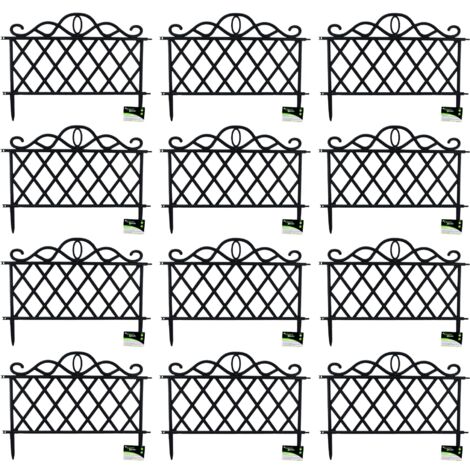 Pack of 12 27cm Black Plastic Garden Patio Lawn Border Fence Edging