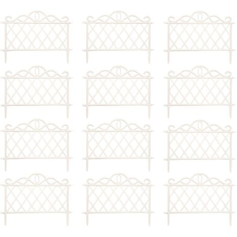 Pack of 12 27cm White Plastic Garden Patio Lawn Border Fence Edging
