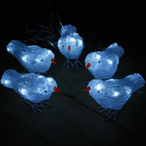 Set of 5 16cm Christmas Acrylic Birds with 30 White LEDs indoor outdoor Decoration (1/5)