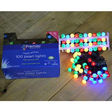 10m 100 LED Premier Multi Action Outdoor Pearl Christmas Lights Multi Coloured (1/5)