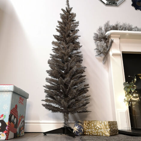 5ft (150cm) Snowtime Wrapped Pencil Pine Grey Christmas Tree with 236 Tips (1/5)