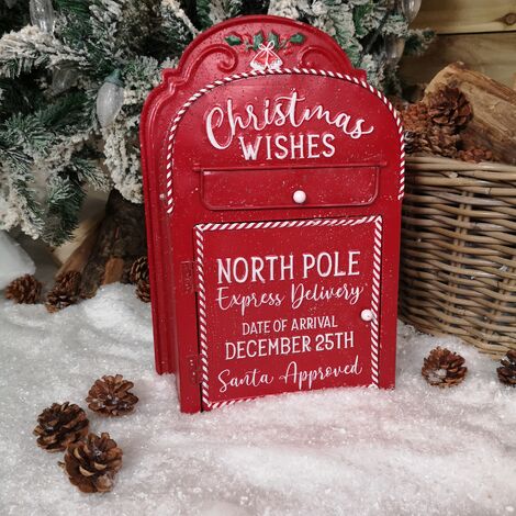 39cm Red with White Detail Christmas Santa Metal Post Box (1/5)