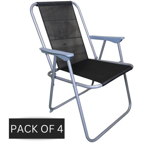 4 x Foldable Garden Chairs Fixed position garden chairs with grey frame and black fabric