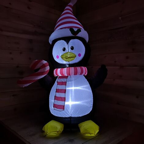 4ft (120cm) LED Christmas Inflatables Outdoor Penguin With Candy Cane Decorations (1/5)