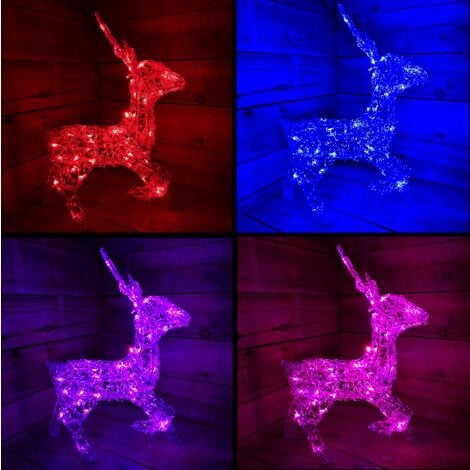 33cm Colour Changing LED Indoor Outdoor Acrylic Standing Reindeer ...