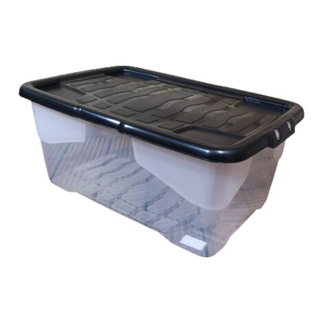 42L Clear Storage Box with Black Lid, Stackable and Nestable Design Storage Solution (1/5)