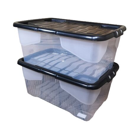 2 x 42L Clear Storage Box with Black Lid, Stackable and Nestable Design Storage Solution (1/5)