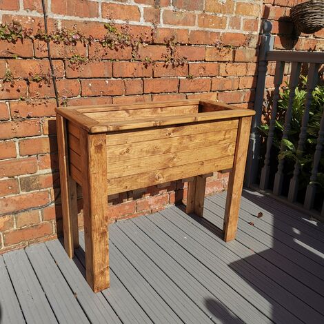 Hand Made Rustic Wooden Medium Raised Garden Trough / Flower Bed Planter