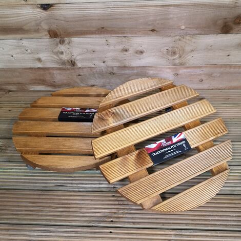Pack of 2 Tom Chambers Handcrafted Heavy Duty Round Traditional Wood Garden Patio Plant Flower Pot Stand Caddy Trolley Dolly on Strong Metal Castor Wheels Large 50cm (1/5)