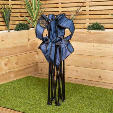 Blue Folding Canvas Camping / Festival / Outdoor Chair with Arms and Cup Holder